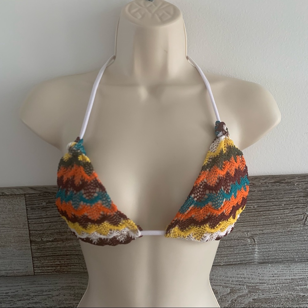 Jade Boho Multicolored Triangle String Bikini Top… - image 1